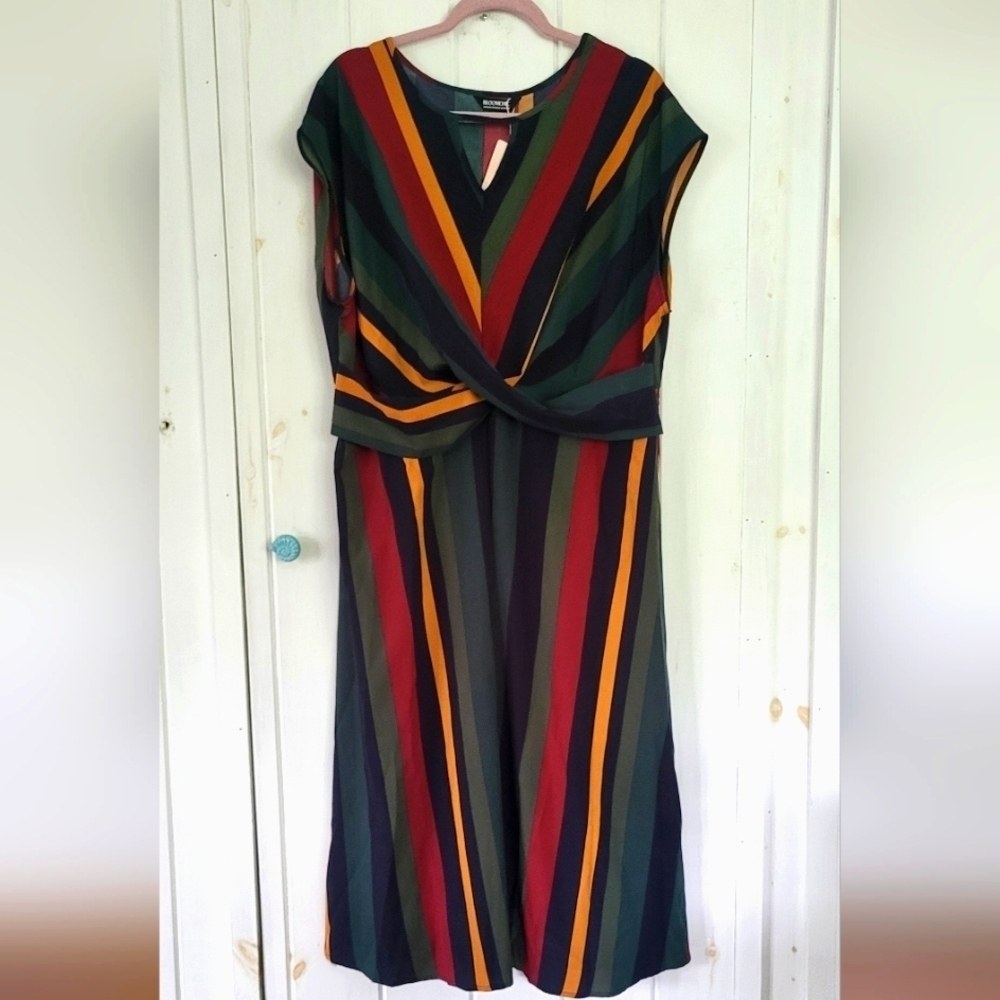 BloomChic Twist Front Elastic Back Pride Stripe Midi Dress
